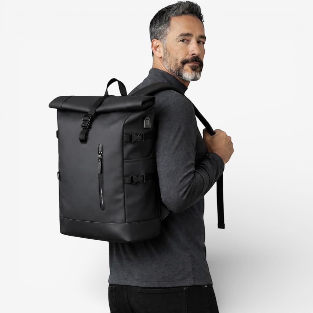 Sac à Dos Urbain Homme – Rolltop, Tissu Déperlant & Port USB, 15.6”