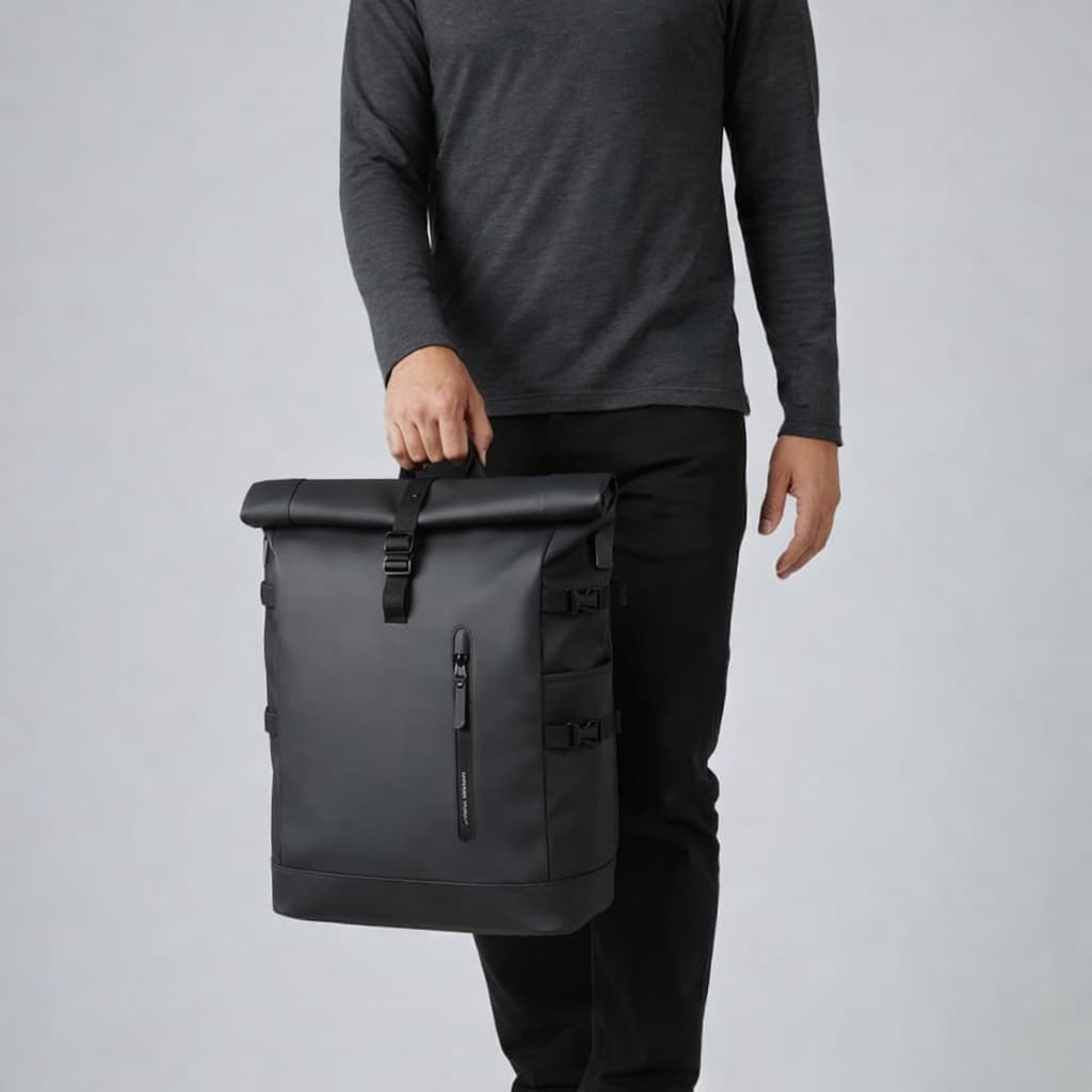 Sac à Dos Urbain Homme – Rolltop, Tissu Déperlant & Port USB, 15.6”