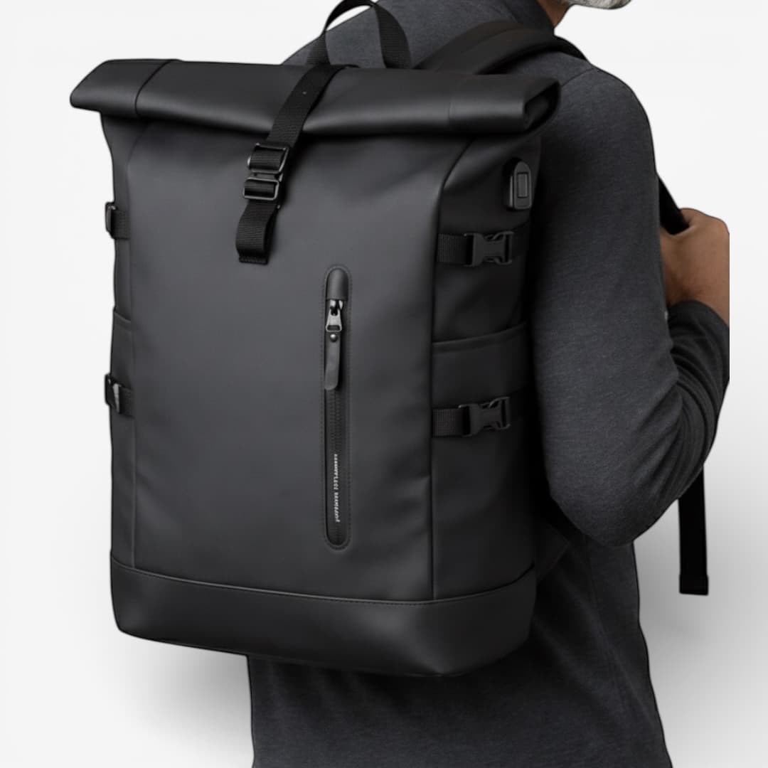 Sac à Dos Urbain Homme – Rolltop, Tissu Déperlant & Port USB, 15.6”